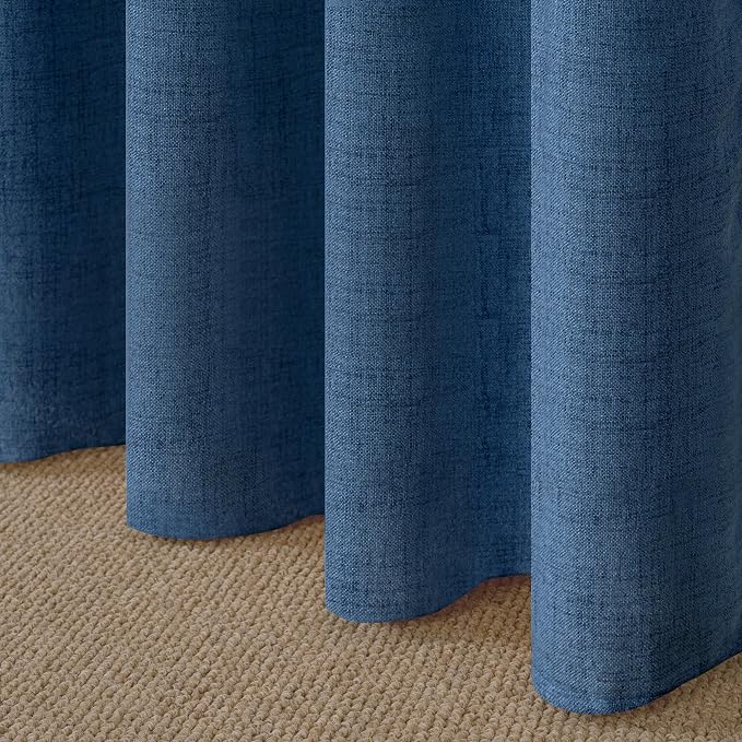 YoungsTex Navy Blue Linen Curtains 45 Inch Length, Short Light Filtering Semi - Image 8