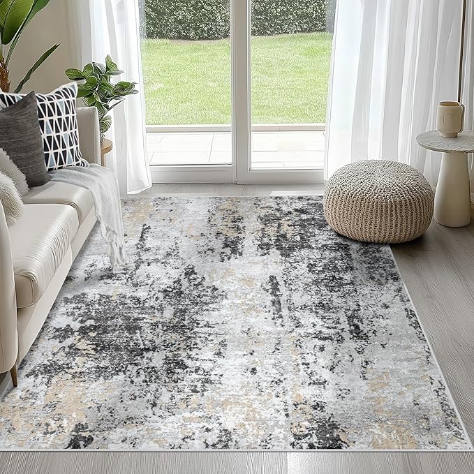 4x6 Area Rugs for Living Room Washable Bedroom Dining Room Black Grey Gold | by Aelenmu
