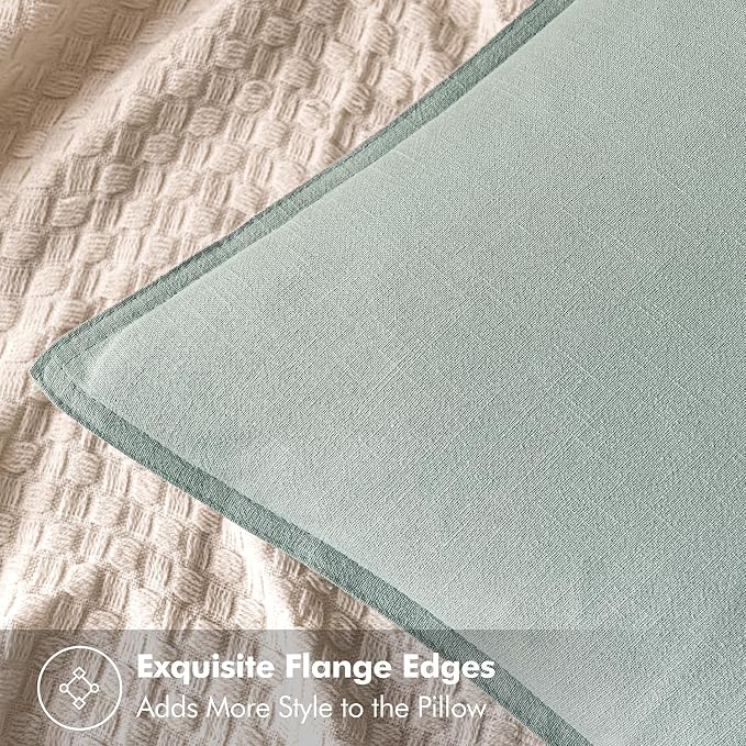 MIULEE Decorative Linen Pillow Covers 20x20 Inch Aqua Green | Boho Farmhouse​ - Image 2