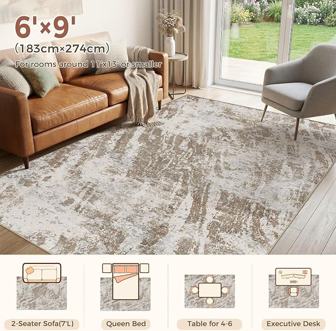 DMOYEST 6x9 Washable Area Rug: Abstract Modern Non-Slip Carpet, Soft Low Pile - Image 2