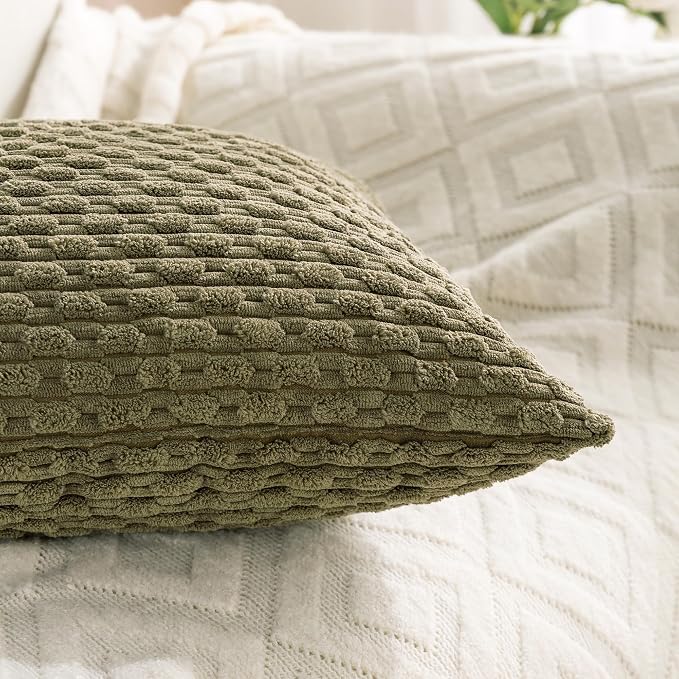 Set of 4 Olive Green Decorative Throw Pillow Covers 12x20 Inch Corduroy Pillow - Image 7