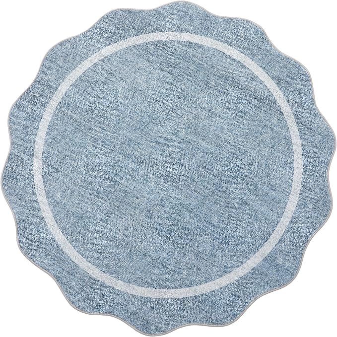 GarveeHome Scalloped Round Washable Rug, Soft Modern Round Rugs 5ft, Boho Blue - Image 9
