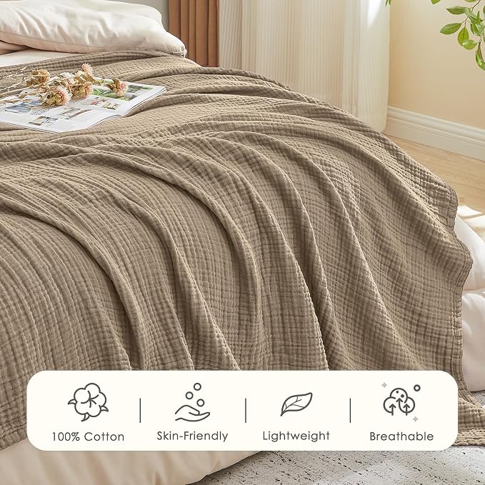 EMME Muslin Blankets for Adults Throw Blanket for Couch Breathable Gauze Soft - Image 4