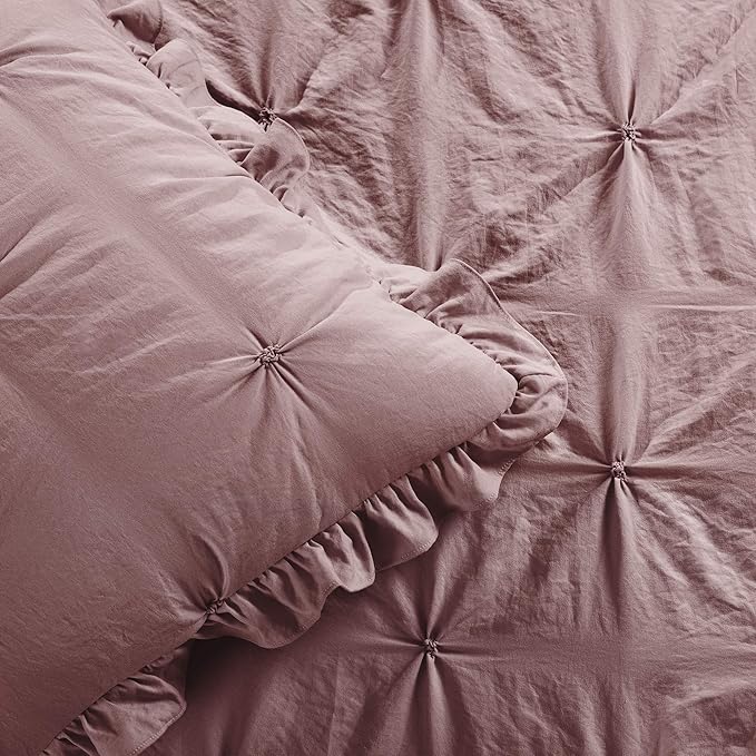 Lush Decor Ravello Pintuck Ruffle Skirt Bedspread Set - Luxe 3 Piece Ruffled Bedding Set - Traditional Glam & Farmhouse Inspired Bedroom Decor - King, Woodrose