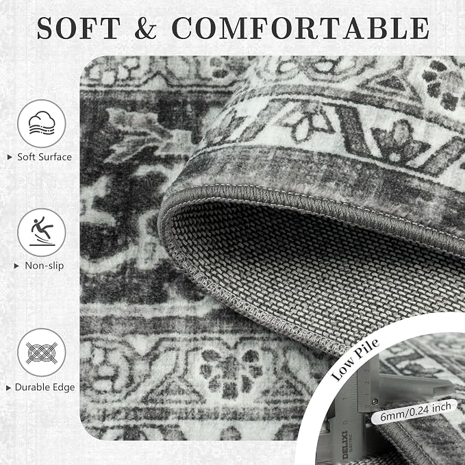 6x9 Area Rugs - Washable Vintage Retro Living Room Rug, Soft Ultra Thin Non - Image 7