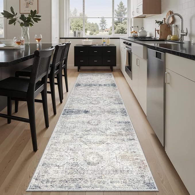 Soalmost Runner Rug 2x8 Washable Hallway Kitchen Runners Blue/Ivory | Non-Slip - Image 3