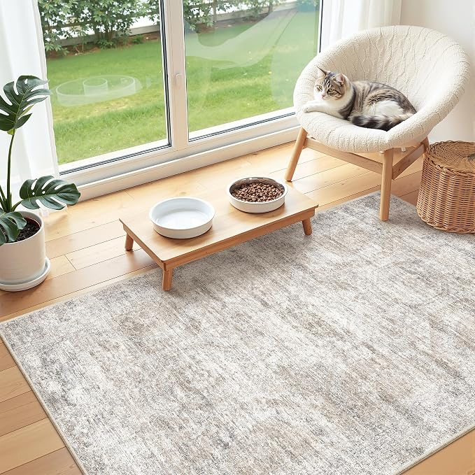 3x4 Rugs for Entryway, Washable Area Rug, Taupe | Small Rug for Kitchen - Image 4