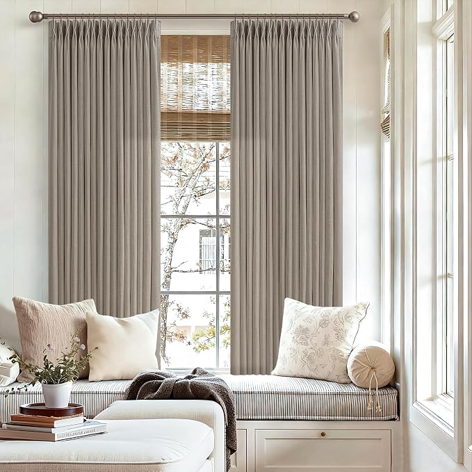 Burlywood Semi Sheer Burlap Pinch Pleated Curtains 72 Inches Long 2 Panels | - Image 6