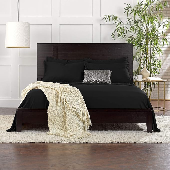 King Sheets by Pure Bamboo, Genuine 100% Organic Viscose Derived from Bamboo Bed Sheet Set, Luxuriously Soft & Cooling, Double Stitching, Lifetime Quality Promise (King, Black)