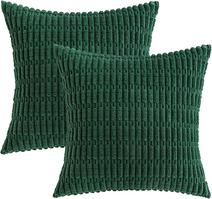 MIULEE Corduroy Decorative Throw Pillow Covers 18x18 Dark Green Pack of 2 | - Image 6