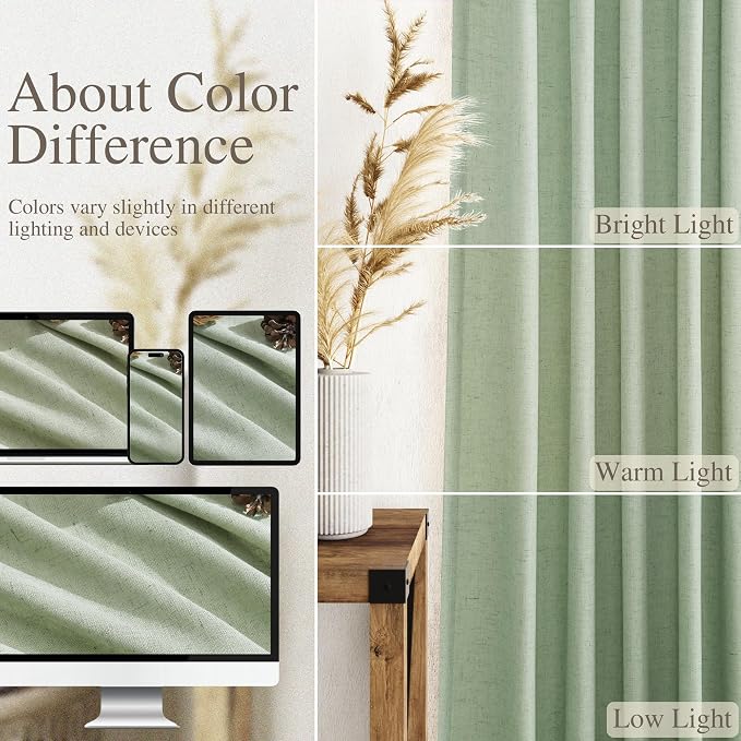 Mist Sage Linen Curtains 84 Inch Length 2 Panels Set - Image 3