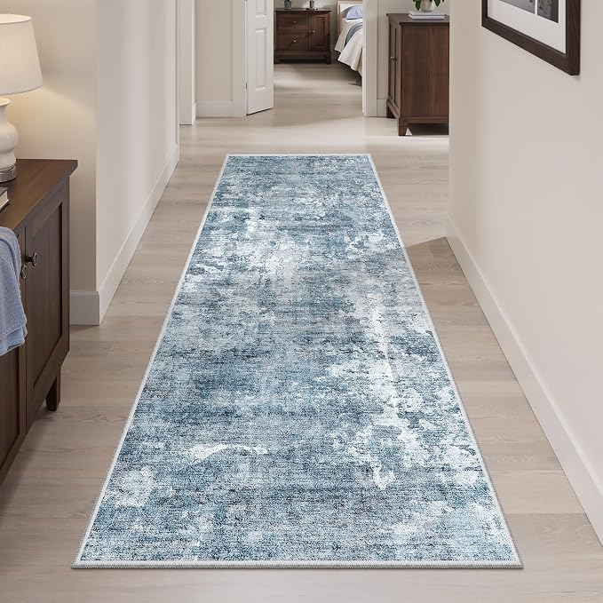 Soalmost Abstratc Runner Rug 2x6 Washable Kitchen Hallway Runners Blue/Grey | - Image 2