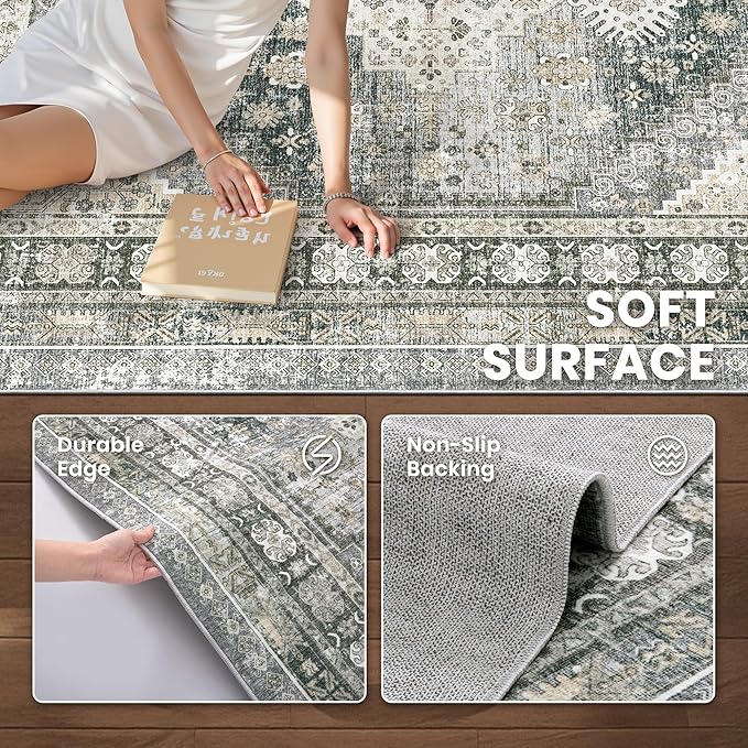 8x10 Area Rugs for Living Room, Large Washable Rug, Wheat | Rugs for Bedroom - Image 6