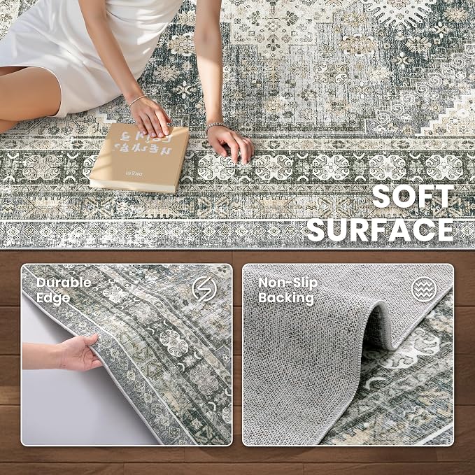 6x9 Area Rugs for Living Room, Large Washable Rug, Wheat | Rugs for Bedroom - Image 6