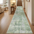 Soalmost Abstract Runner Rug 2x12 Hallway Kitchen Runners Green/Ivory | Vintage by Soalmost