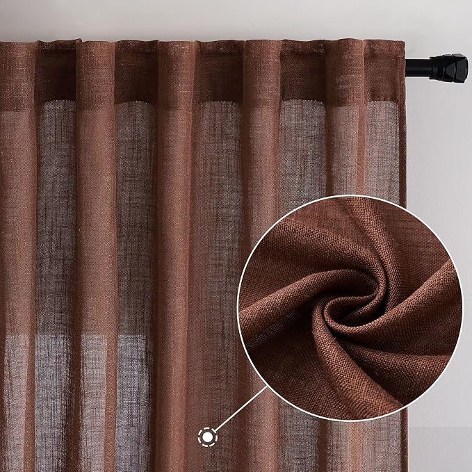 MIULEE Chocolate Brown Linen Curtains 52x72 Inch Length - Image 2