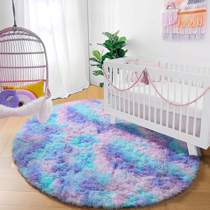Amdrebio Purple Rainbow Mermaid Small Circle Rug 3Ft - Image 7