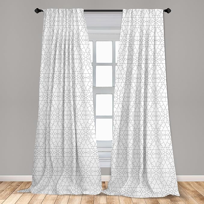 Ambesonne Geometric Window Curtains, Continuous Pattern with Abstract Concave Shapes and Triangles Print, Lightweight Decorative Panels Set of 2 with Rod Pocket, 56" x 63", Charcoal Grey and White