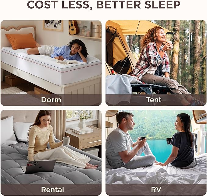 Bedsure Mattress Topper Queen - Pillow Top Mattress Pad Cover with Deep Pocket Fits up to 21 Inches, Plush Soft Bed Topper for Back Pain Relief, Overfilled with Down Alternative Filling, Grey