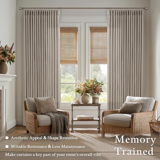 Linen Taupe Pinch Pleat Memory Shaped Light Filtering Curtains 96 Inch Long | - Image 2