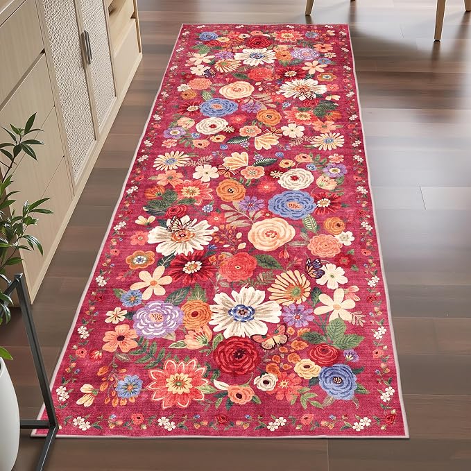 Red Floral Hallway Runner Rug 3x7 - Image 5