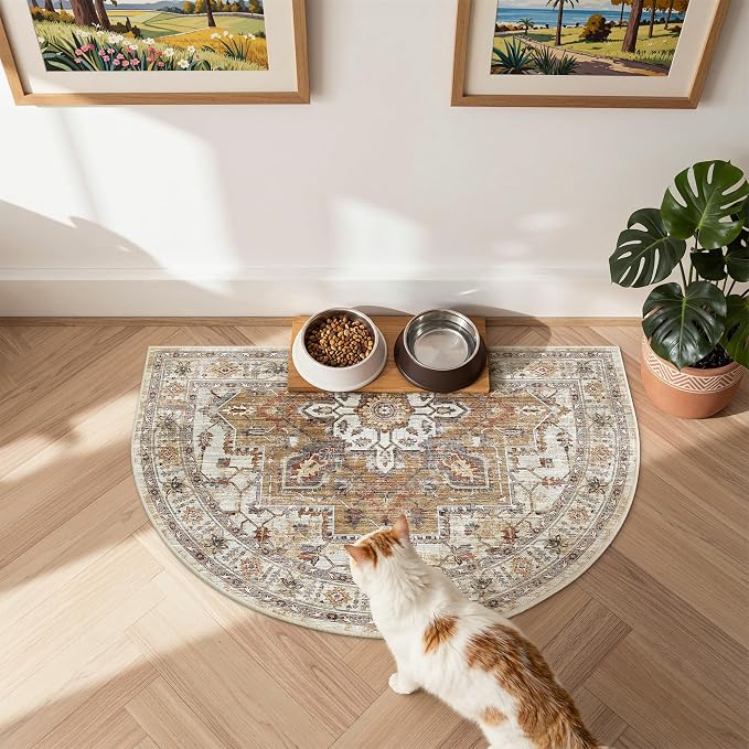 Madane Washable Half Circle Round Rug 2x3 Small Moon Rugs, Turmeric/Grey | - Image 2