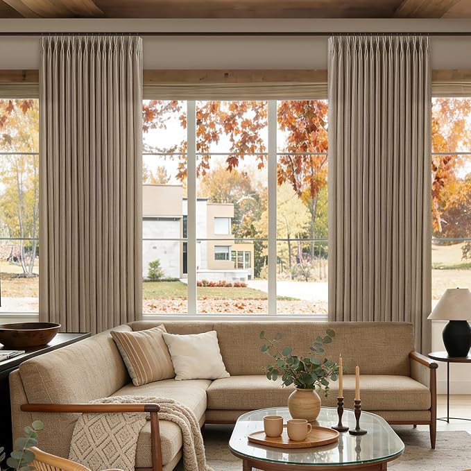 Latte Pinch Pleated Linen Light Filtering Memory Shaped Curtains 50Wx86L | Flax - Image 8
