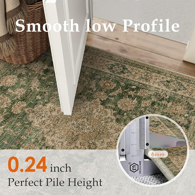 9x12 Green Retro Floral Washable Area Rug - Image 8