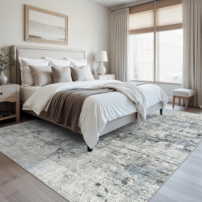 Soalmost Abstract Rug 8x10 Large Living Room Area Rugs Washable Gray/Blue | - Image 8
