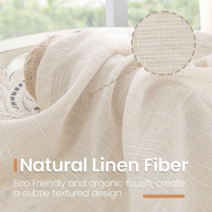 BGment Oatmeal 98 Inches Long Linen Curtains - Image 3