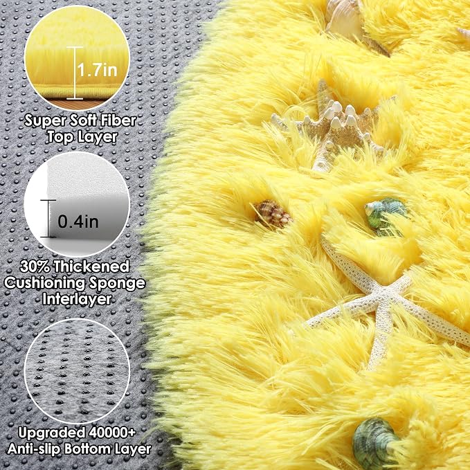 Yellow Round Area Rugs 4ft for Bedroom Living Room, Fluffy Circle Rug for Kids - Image 2