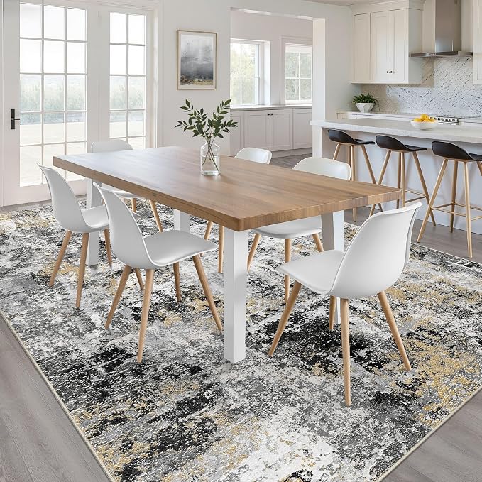 LOONGRUG 6x8 Area Rug Washable Neutral Modern Living Room Rugs Black Gold | - Image 4