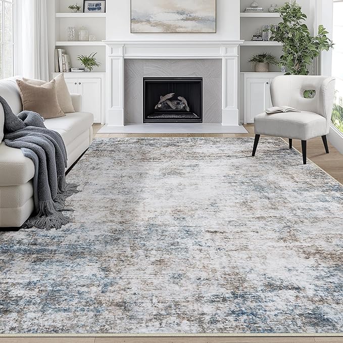 8x10 Area Rugs for Living Room Washable Bedroom Dining Room Brown Blue | Modern by Aelenmu