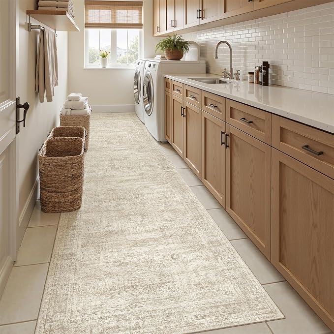 Soalmost Hallway Runner Rug 2'6" x 12' Washable Long Kitchen Rugs Beige | - Image 9