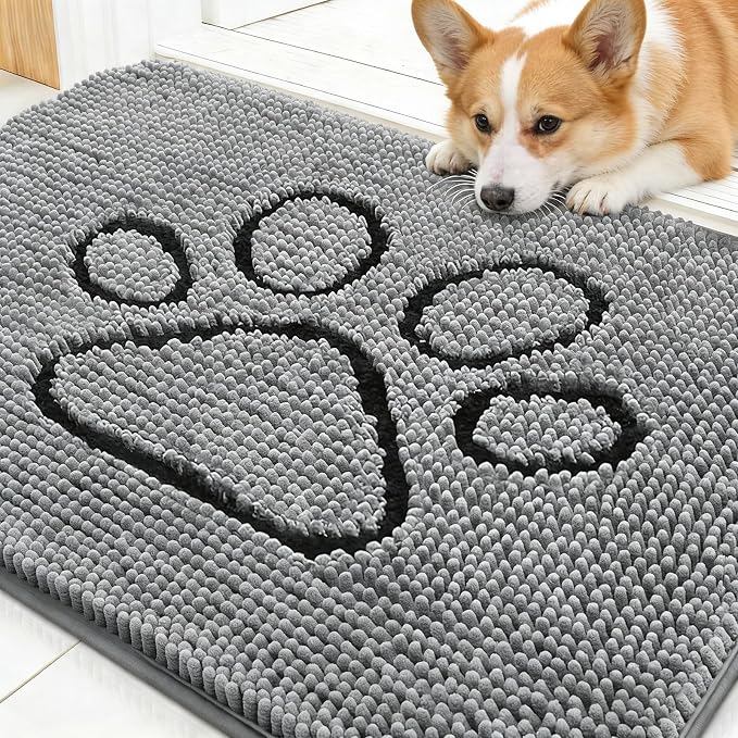 OLANLY Dog Door Mat for Muddy Paws 30x20, Paw Print Design Chenille Mud Mat | by OLANLY