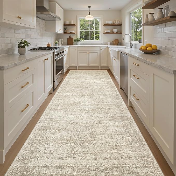 Soalmost Washable 4x10 Hallway Runner Rug Non-Slip Kitchen Entry Rugs Beige | - Image 3