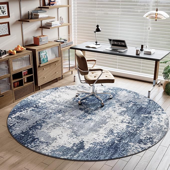 Blue Round Area Rugs 4ft Washable Circle Rug - Image 2