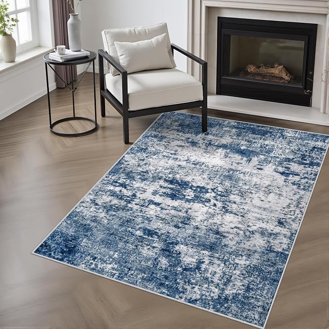 Area Rug Living Room: 3x5 Modern Washable Indoor Soft Carpet Blue | by FXRHLP
