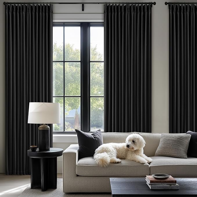 Black 105 Inch Pinch Pleated 100% Blackout Curtains - Image 8