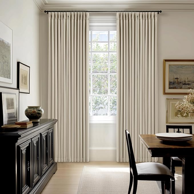 Oatmeal Pinch Pleated 100% Blackout Linen Curtains 100 Inch Length 2 Panel | by Twodrapes