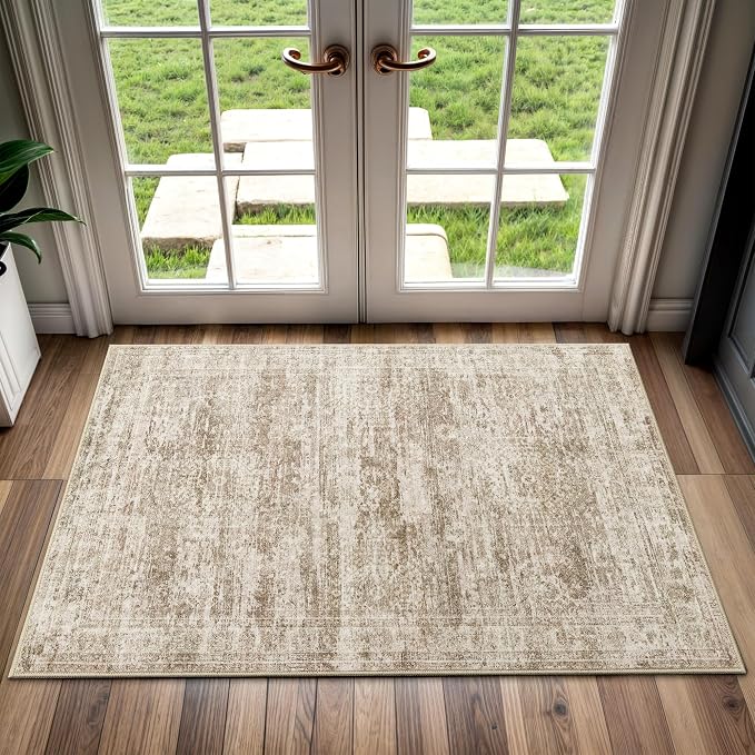 Soalmost 2x3 Washable Rugs for Kitchen, Small Area Rug Brown | Non-Slip Vintage by Soalmost