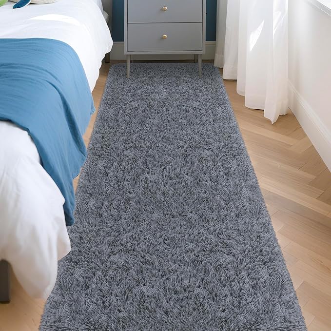 2x8 Bedside Area Rugs for Bedroom Soft Fluffy Shag Grey Rug for Hallway - Image 3