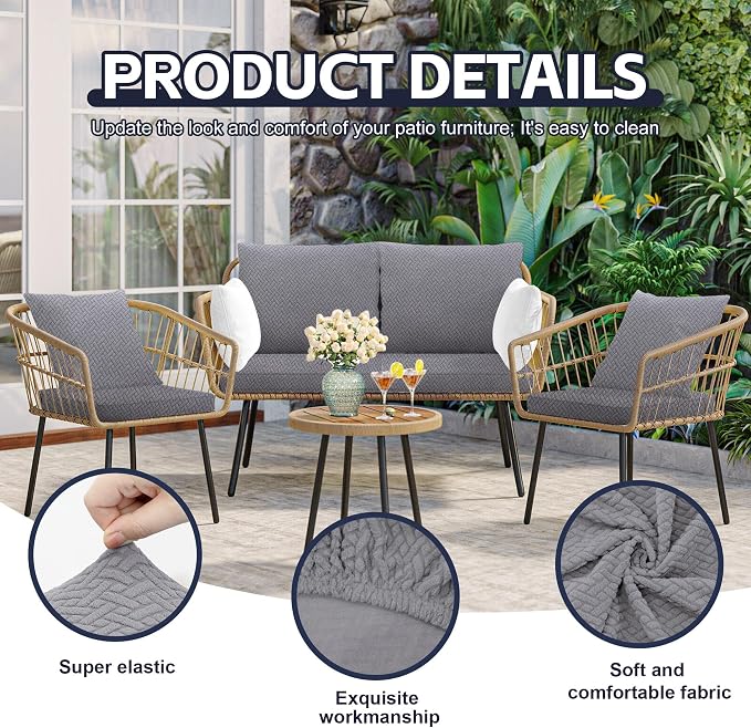 8Pcs Patio Cushion Covers, Outdoor Stretch Cushion Covers, Washable | Stretch - Image 3