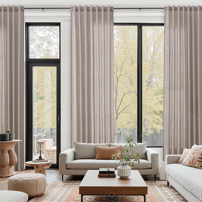 Brownish Grey Linen Curtains for Living Room Extra Long 144 Inches Long Back by Nanspring