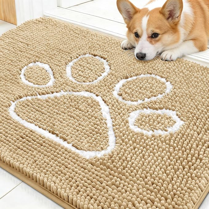 OLANLY Dog Door Mat for Muddy Paws 30x20, Paw Print Design Chenille Mud Mat | by OLANLY