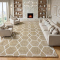 8x10 Area Rugs for Living Room, Fluffy Beige and White Modern Bedroom Rug | by ONASAR
