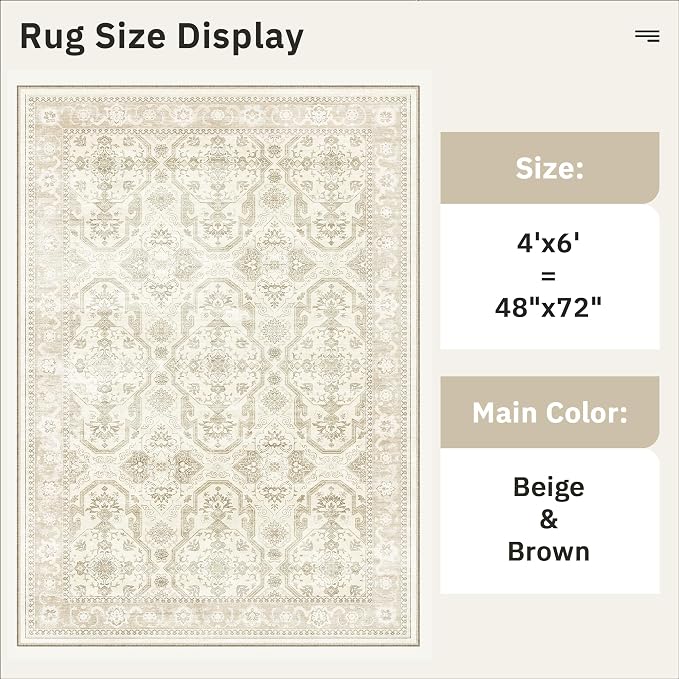 Soalmost 4x6 Area Rug for Living Room, Washable Rugs Non-Slip, Thin Foldable - Image 5