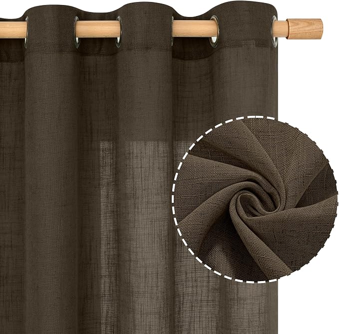 Dark Brown Sheer Linen Curtains - Image 2