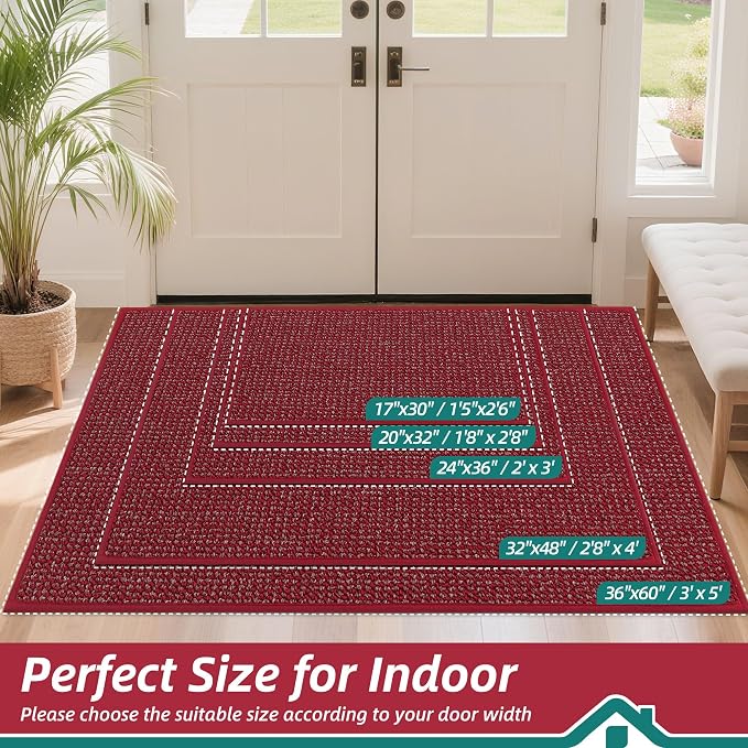 BEQHAUSE Dirt Trapper Door Mat 36" x 60", Non-Slip Washable Doormats, Low - Image 2