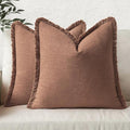 MIULEE Boho Linen Fringe Decorative Fall Throw Pillow Covers Brick 18x18 | Set by MIULEE